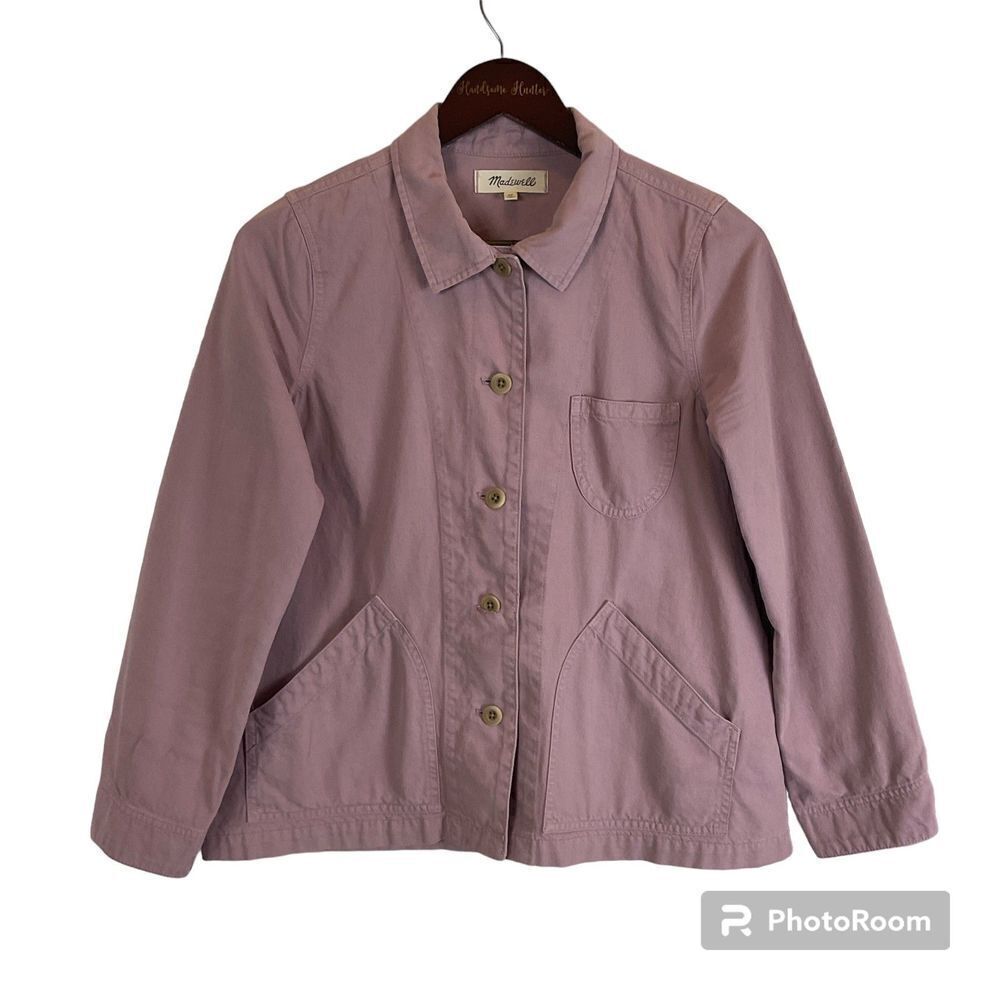 Madewell Womens Cotton Sz XS Lavender Jacket Long Sleeve Button Up Oversized N1